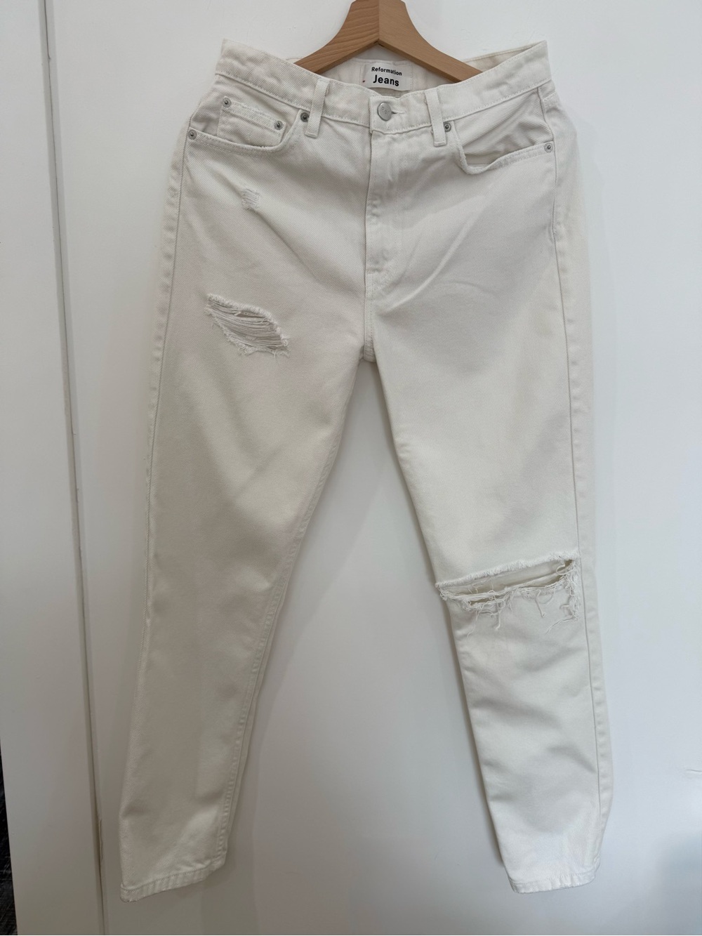Reformation White Distressed Jeans